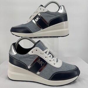 Michael Kors Women's Wedge Sneakers Denim Blue Silver Size 9M